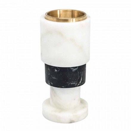 Portacandele Basso Bicolore in Marmo e Ottone Made in Italy - Brett Viadurini