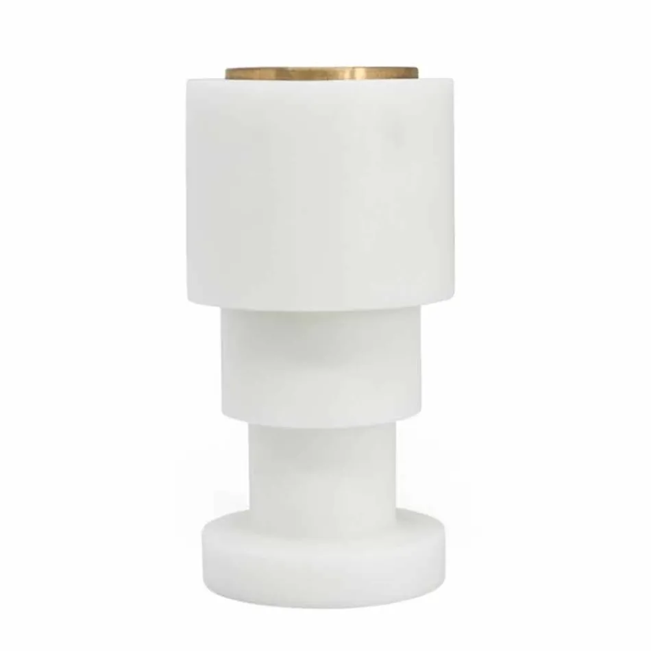 Portacandele Basso in Marmo Bianco di Carrara e Ottone Made in Italy - Benton Viadurini