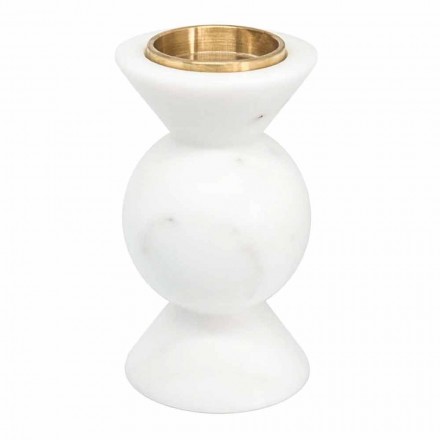 Portacandele di Design in Ottone e Marmo Bianco di Carrara Made in Italy - Bevis Viadurini
