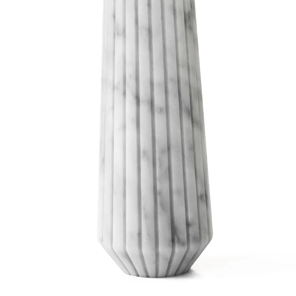 Portacandele in Marmo Bianco di Carrara a Righe e Ottone Made in Italy - Amenia Viadurini