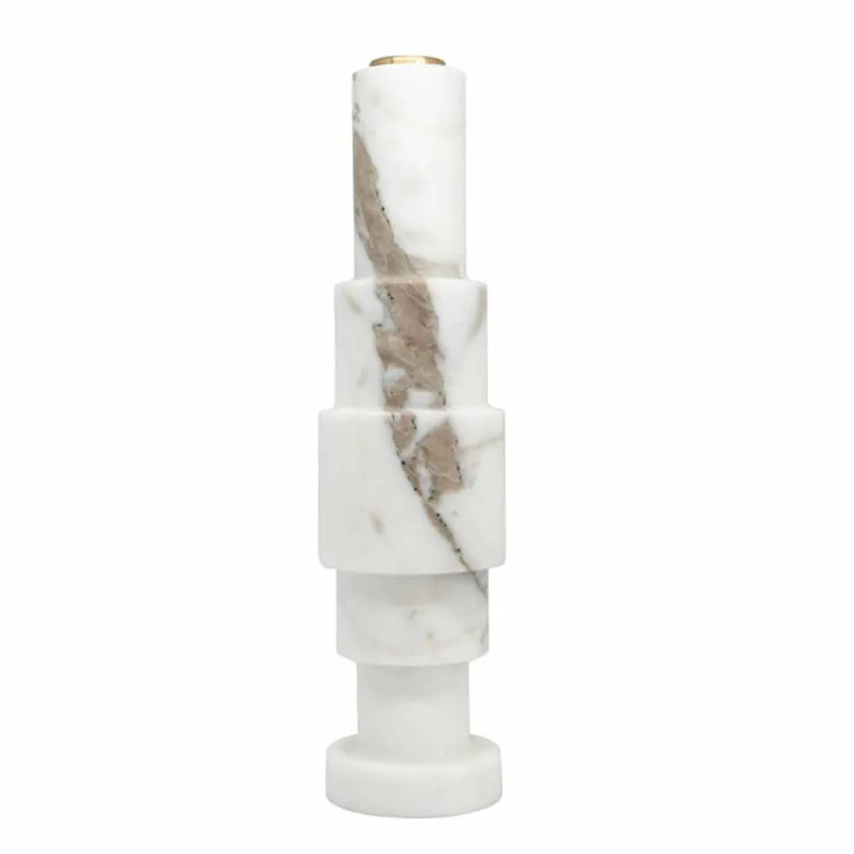 Portacandele Moderno in Marmo Bianco di Carrara e Ottone Made in Italy - Allan Viadurini