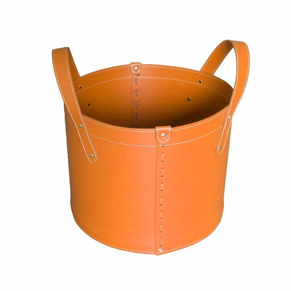 Portalegna cilindrico in cuoio rigenerato con ruote Tonda Firestyle Viadurini