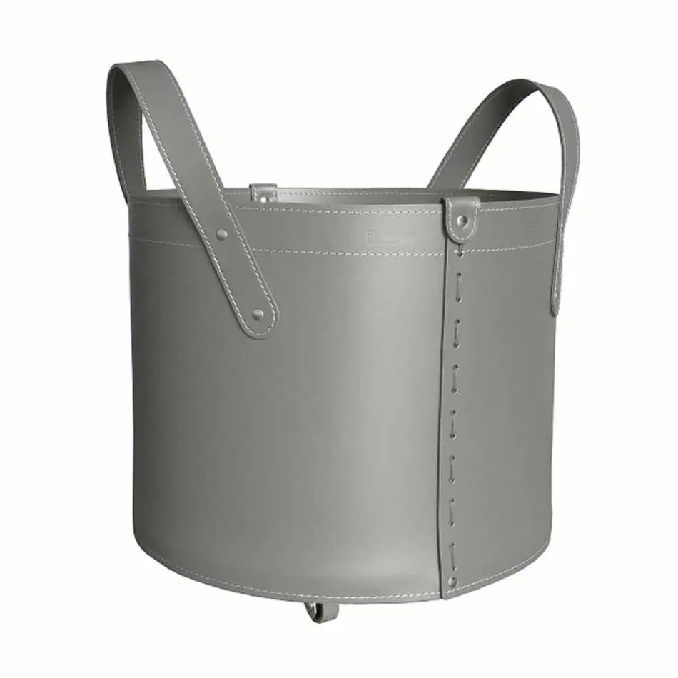 Portalegna cilindrico in cuoio rigenerato con ruote Tonda Firestyle Viadurini