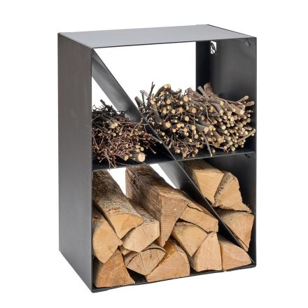 Portalegna con Barra Obliqua in Acciaio Verniciato Nero Made in Italy - Fiamme Viadurini