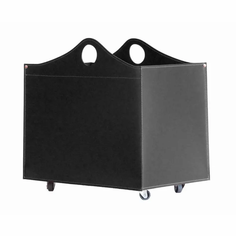 Portalegna in cuoio rigenerato con ruote WoodBag made in Italy Viadurini
