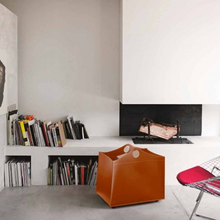 Portalegna in cuoio rigenerato con ruote WoodBag made in Italy Viadurini