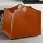 Portalegna in cuoio rigenerato con ruote WoodBag made in Italy Viadurini