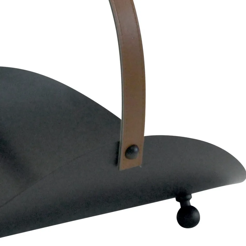 Portalegna in Metallo Nero con Manico in Pelle Made in Italy - Antilope Viadurini