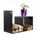 Portalegna di Design Moderno con Tavolino da Interno in Acciaio Nero - Cecia