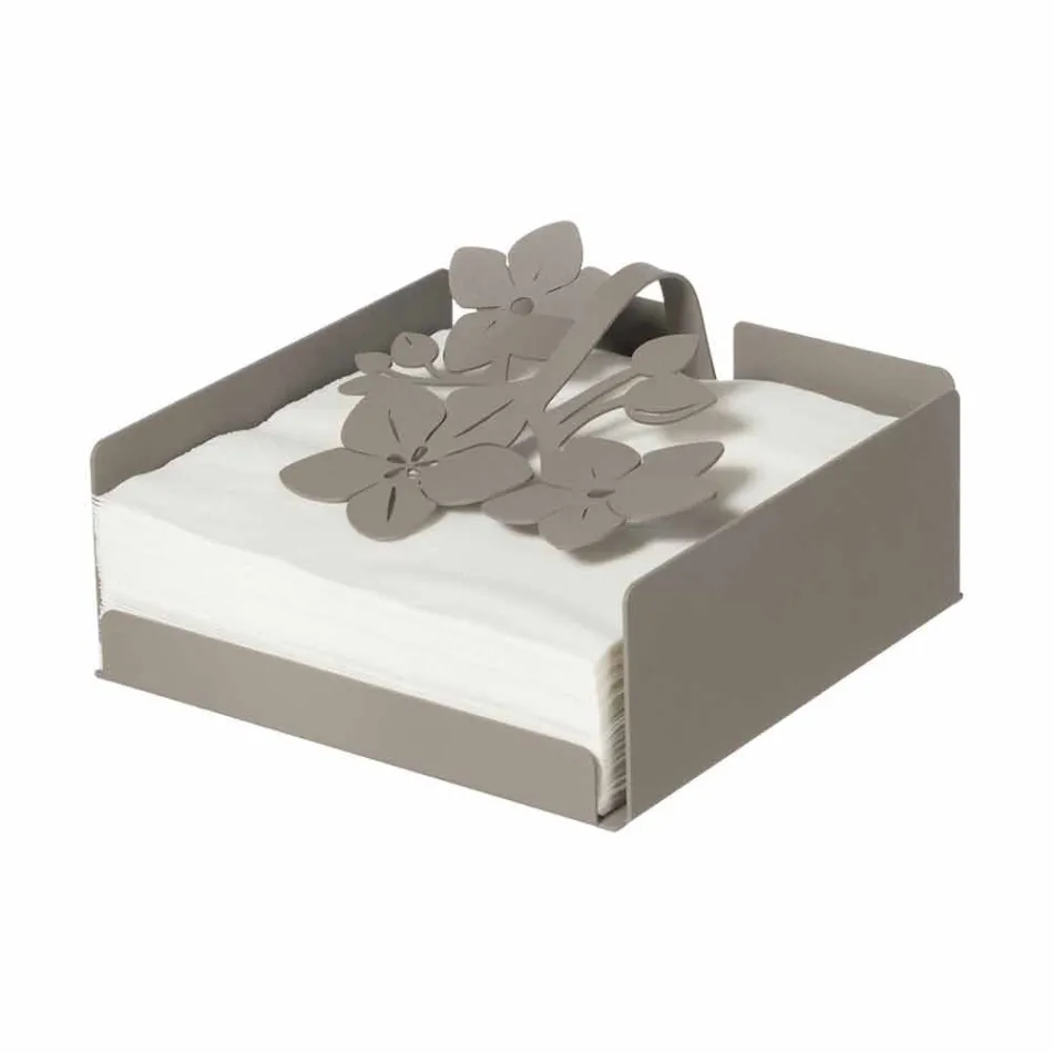 Portatovaglioli Floreale Basso Moderno in Ferro Azzurro, Bianco o Fango – Marken Viadurini
