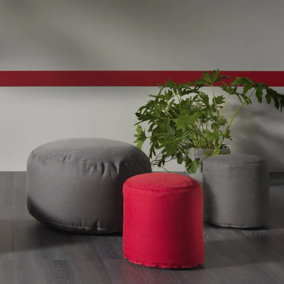 Pouf Morbido Rotondo da Salotto Interno o Esterno in Tessuto Colorato - Naemi Viadurini