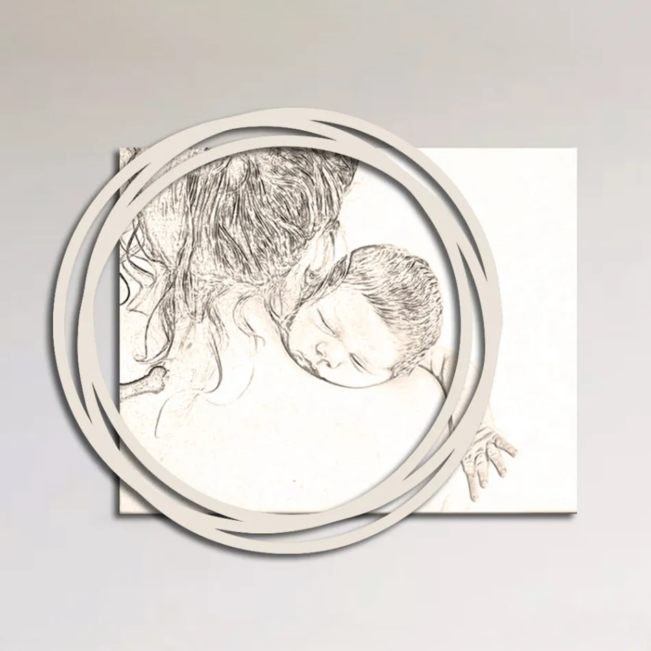Quadro in Legno con Stampa di Donna con Bambino Made in Italy - Taiwan Viadurini