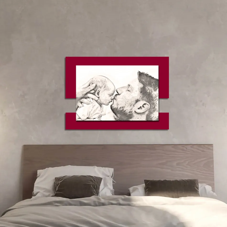 Quadro in Legno con Stampa di Uomo con Bambino Made in Italy - Kosovo Viadurini