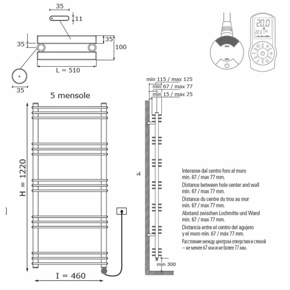 Radiatore Elettrico Design a Parete Verticale Moderno fino a 700 Watt - Shelf Viadurini