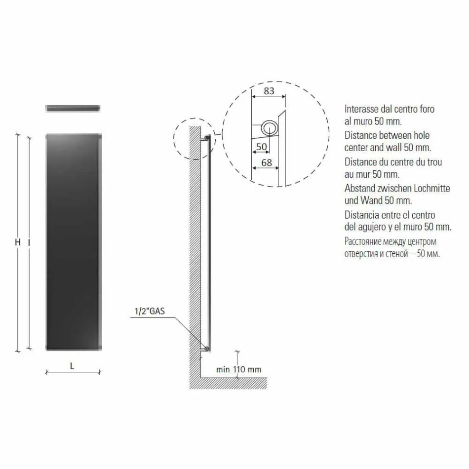 Radiatore Verticale di Design in Acciaio Bianco Grigiastro fino a 839 W - Ice Viadurini