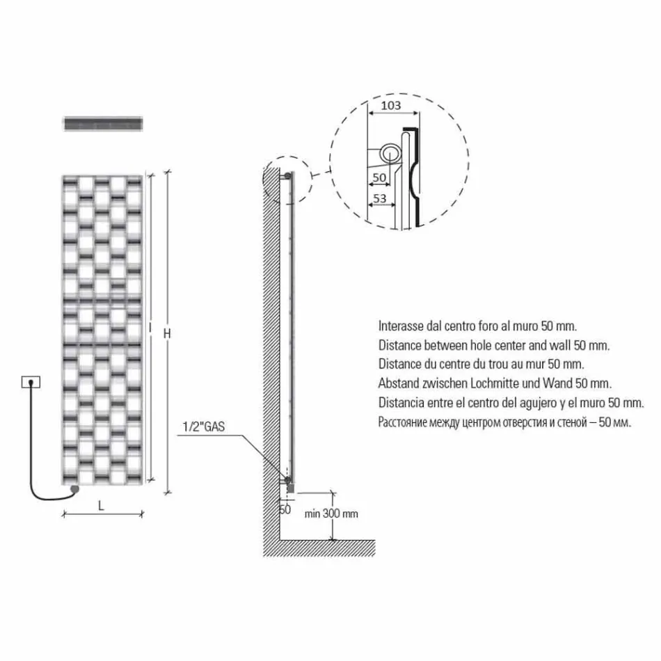 Radiatore Verticale Elettrico a Parete di Design Moderno fino 1000 Watt - Air Viadurini