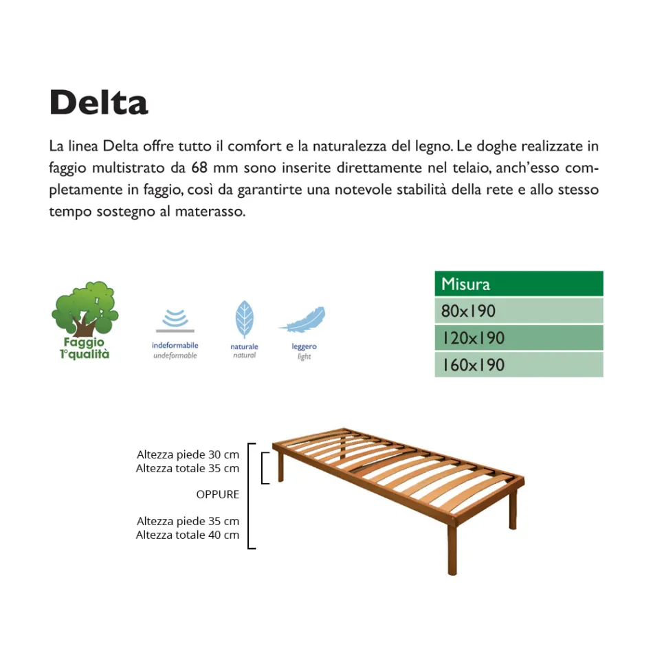 Rete Singola Interamente in Legno di Faggio Bio Delta 80x190 cm - Delta Viadurini