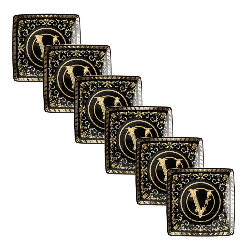 Rosenthal Versace Virtus Gala 6 Coppette Quadre Piane 15x15 cm in Porcellana - Barocco Viadurini