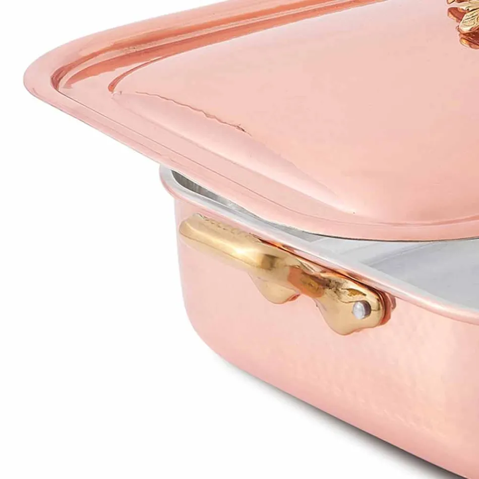 Rostiera e Coperchio Rettangolare in Rame Stagnato a Mano 37x27 cm - Mariateresa Viadurini