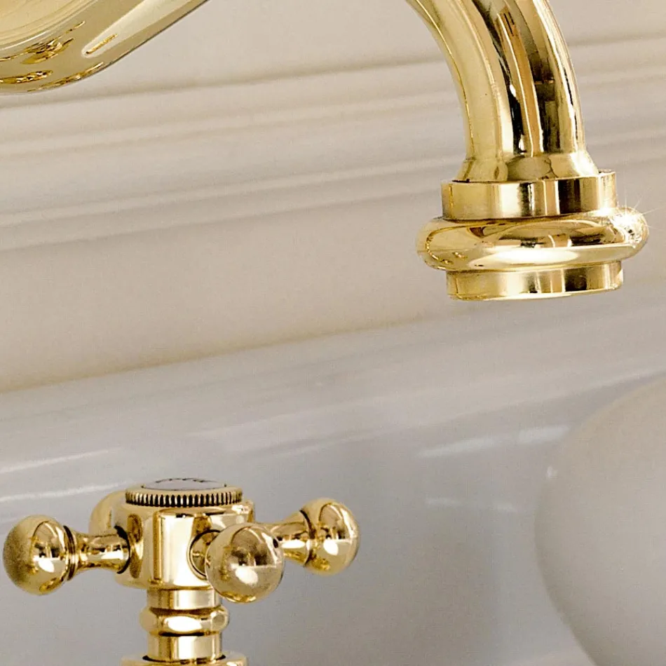 Rubinetteria Lavabo di Design Vintage a 3 Fori in Ottone Made in Italy – Ursula Viadurini