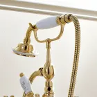 Rubinetteria Vasca Bagno Classica a Pavimento in Ottone con Doccetta - Fioretta Viadurini