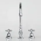 Rubinetto Lavabo Bagno 3 Fori in Ottone Bocca Alta con Scarico - Ercolina Viadurini