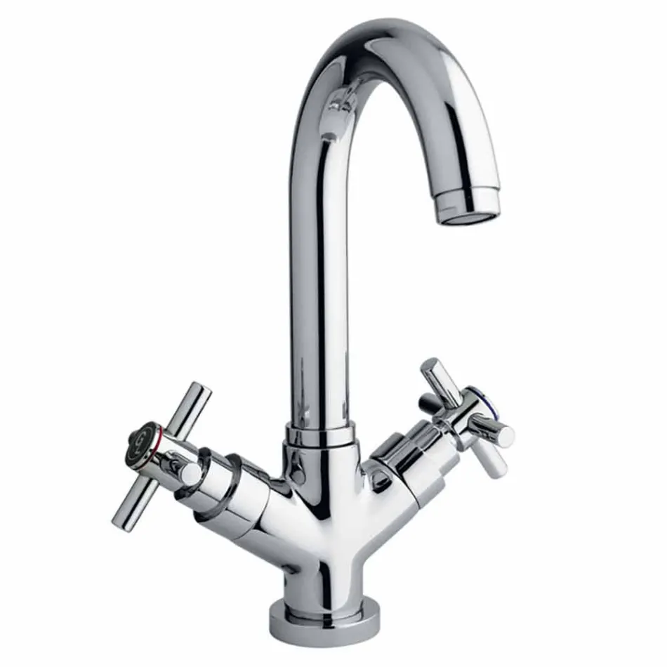 Rubinetto Monoforo Orientabile con Scarico in Ottone Cromo Made in Italy - Zumbo Viadurini