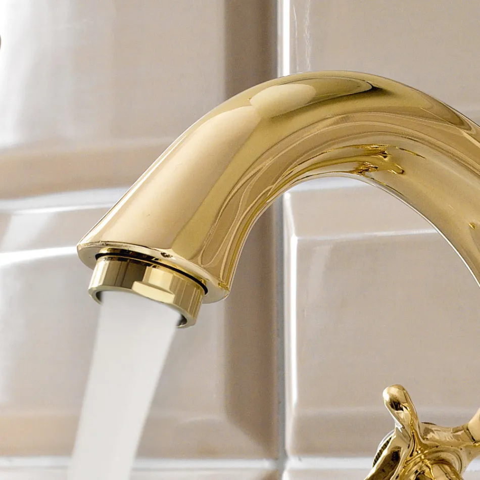 Rubinetto Monoforo per Lavabo in Ottone Maniglie a Farfalla Classico - Fioretta Viadurini