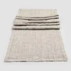 Runner in Lino Beige con Bordo con Piega Lusso Artigianale Italiano - Limao   Viadurini