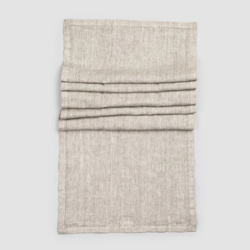 Runner in Lino Beige con Bordo con Piega Lusso Artigianale Italiano - Limao   Viadurini