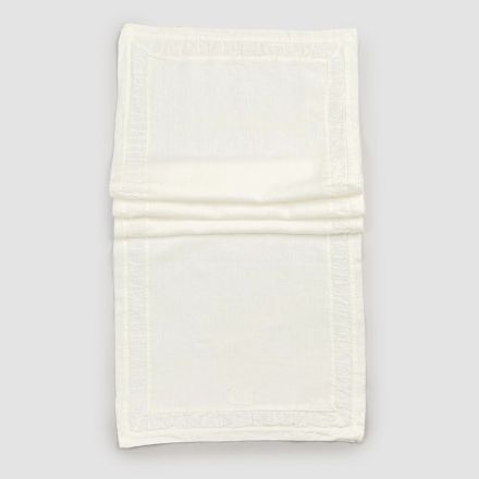 Runner in Lino Pesante Bianco Naturale con Goffratura Lusso Italiano - Limao   Viadurini