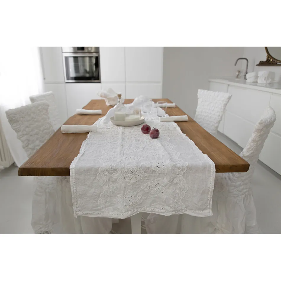 Runner per Tavolo 100% Lino con Ricamo Design di Lusso Italiano - Giuggiolo Viadurini