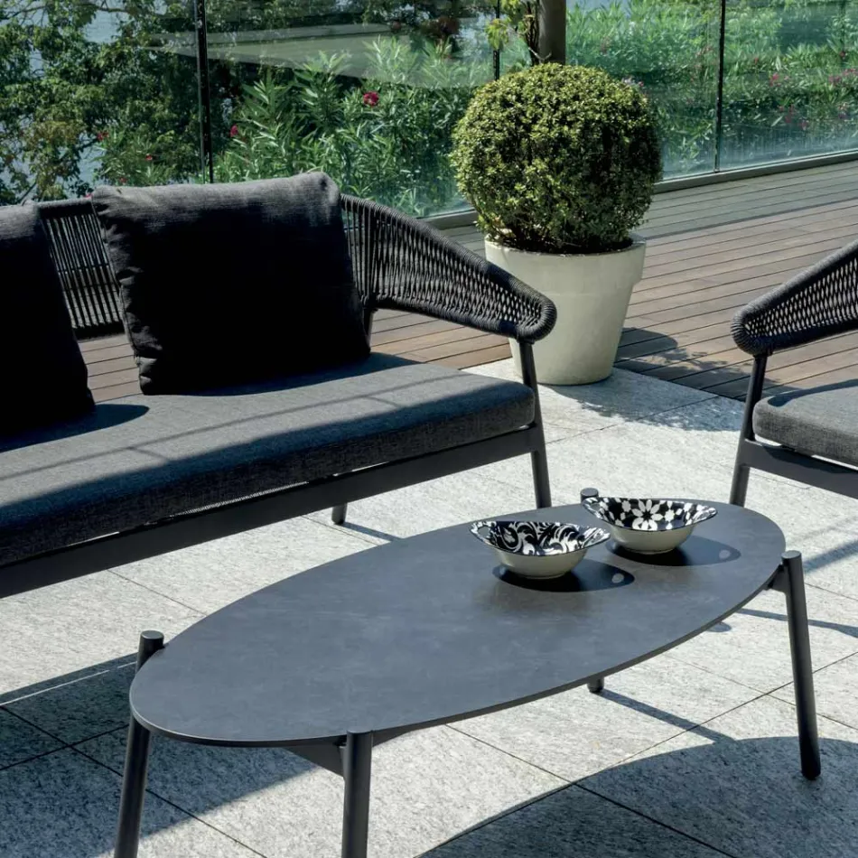 Salotto da Esterno con Cuscini e Braccioli Stondati - Zenith Viadurini