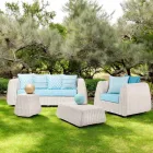 Salotto da Esterno in Polyrattan e Cuscini Azzurri - Charlie Viadurini
