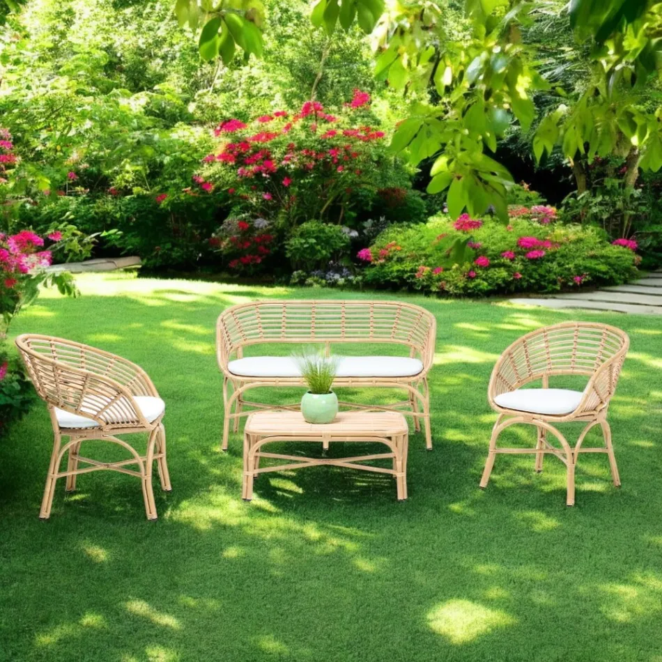 Salotto da Giardino in Alluminio e Intreccio in Polyrattan e Cuscini - Ellide Viadurini