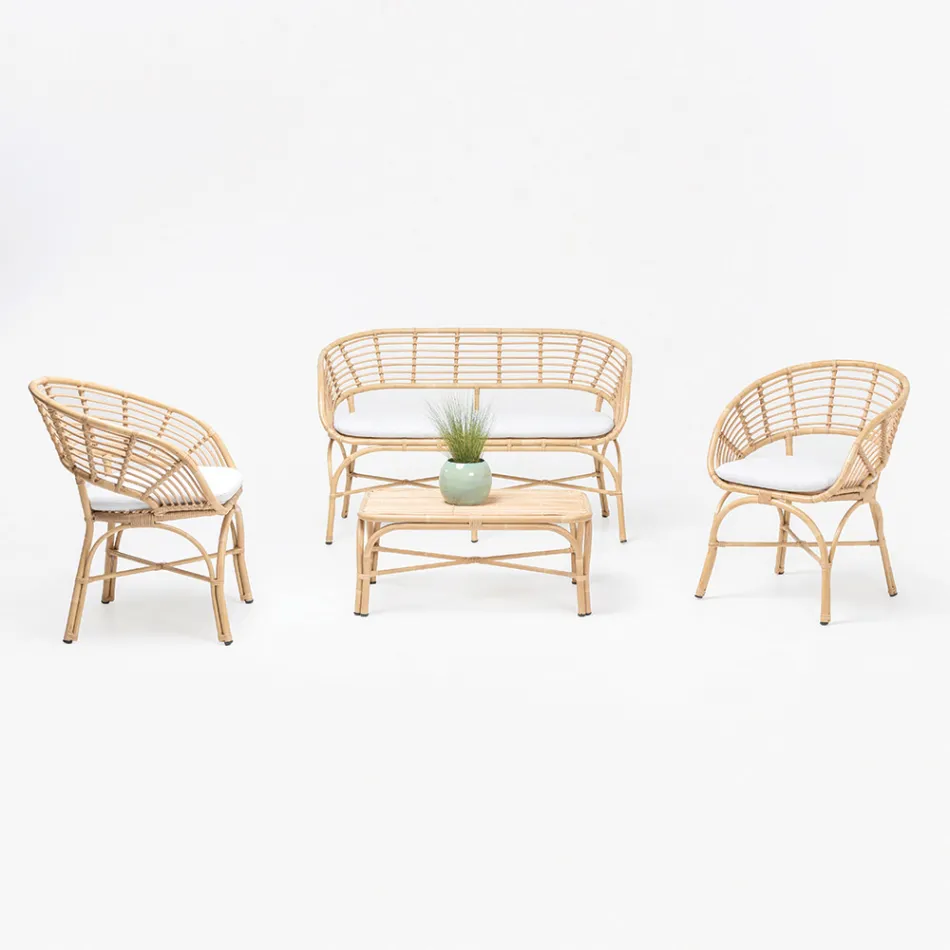 Salotto da Giardino in Alluminio e Intreccio in Polyrattan e Cuscini - Ellide Viadurini