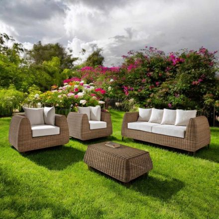 Salotto da Giardino in Polyrattan Intrecciato a Mano - Charlie Viadurini