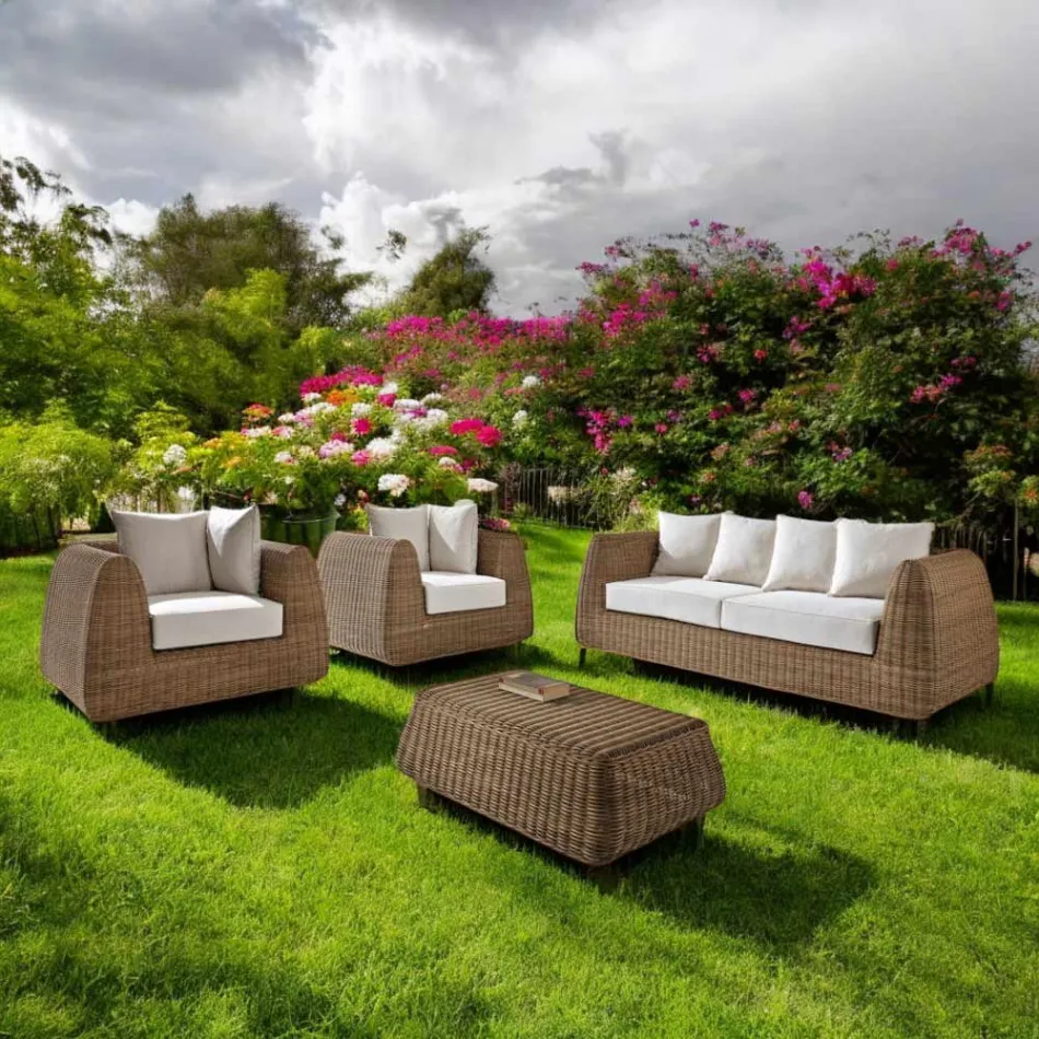 Salotto da Giardino in Polyrattan Intrecciato a Mano - Charlie Viadurini