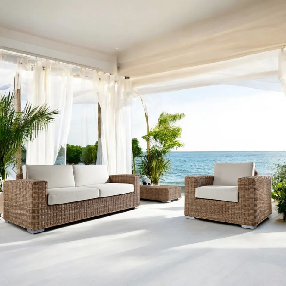 Salotto da Giardino in Polyrattan Intrecciato a Mano - Yoko Viadurini