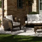 Salotto in Polyrattan Marca REHAU di Diverse Finiture e Cuscini Bianchi - Pazzia Viadurini