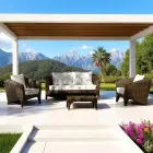 Salotto in Polyrattan Marca REHAU di Diverse Finiture e Cuscini Bianchi - Pazzia Viadurini