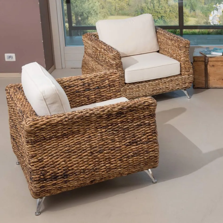Salotto Outdoor in Intreccio di Banano con Cuscini – Legolas Viadurini