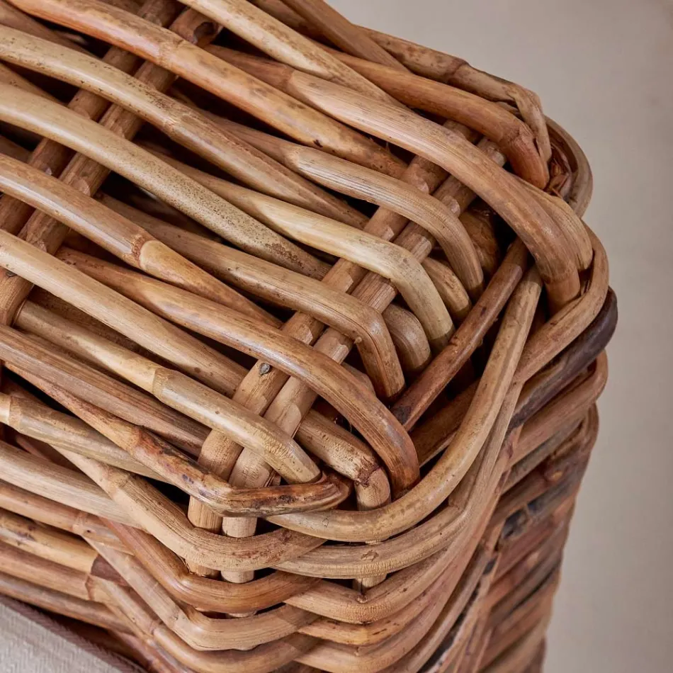 Salotto Outdoor in Rattan Naturale, Cuscini Inclusi, – Keira Viadurini