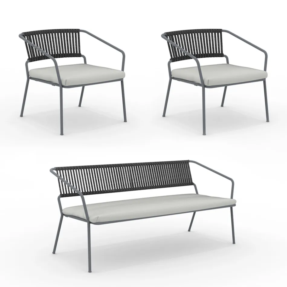 Salotto per il Giardino con Poltrone e Divano in Metallo Made in Italy - Prato Viadurini