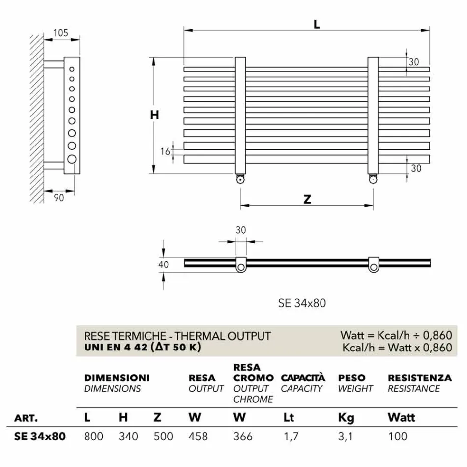 Scaldasalviette orizzontale idraulico design moderno Selene Scirocco H Viadurini