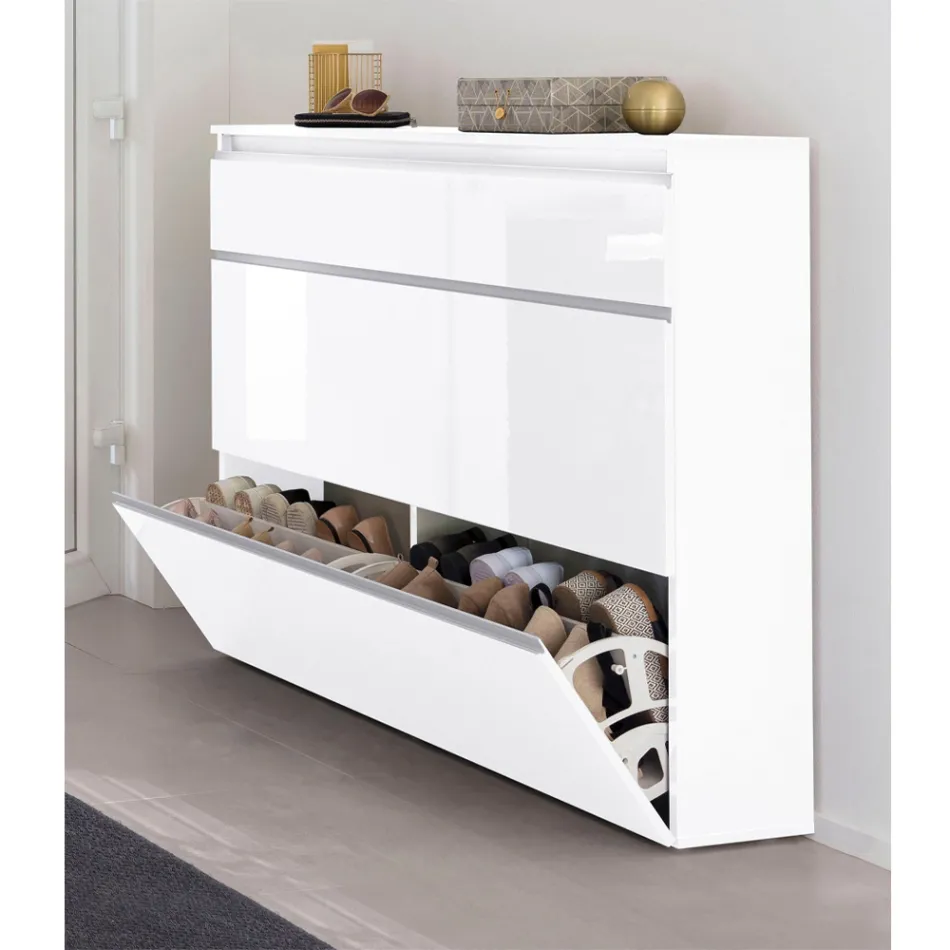 Scarpiera Bianca o Antracite 3 Ante Legno Sostenibile Design - Emanuelito Viadurini
