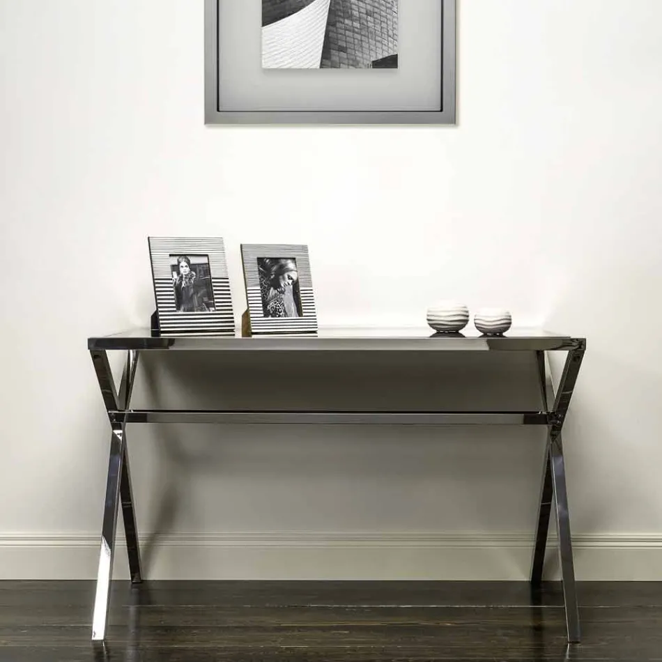 Scrittoio di design in acciaio e vetro nero lucido L120xH75cm Millon Viadurini