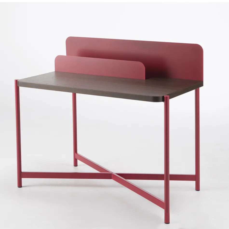 Scrittoio Moderno in Metallo Colorato e Legno Rovere di Design Italiano - Nadin Viadurini