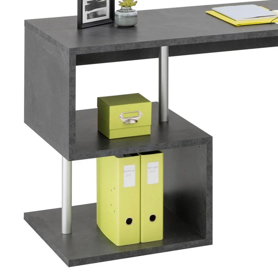Scrivania Angolare Moderna Legno Bianco Lucido o Ardesia Design - Michel Viadurini
