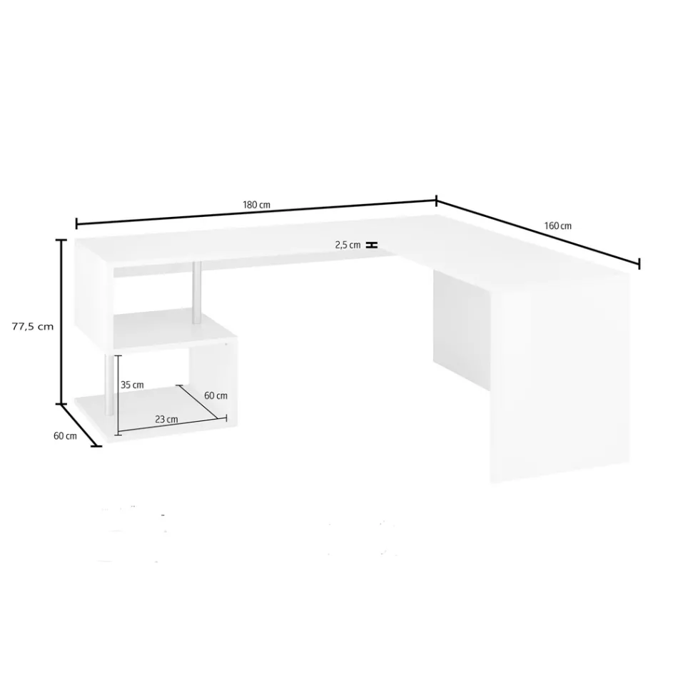 Scrivania Angolare Moderna Legno Bianco Lucido o Ardesia Design - Michel Viadurini